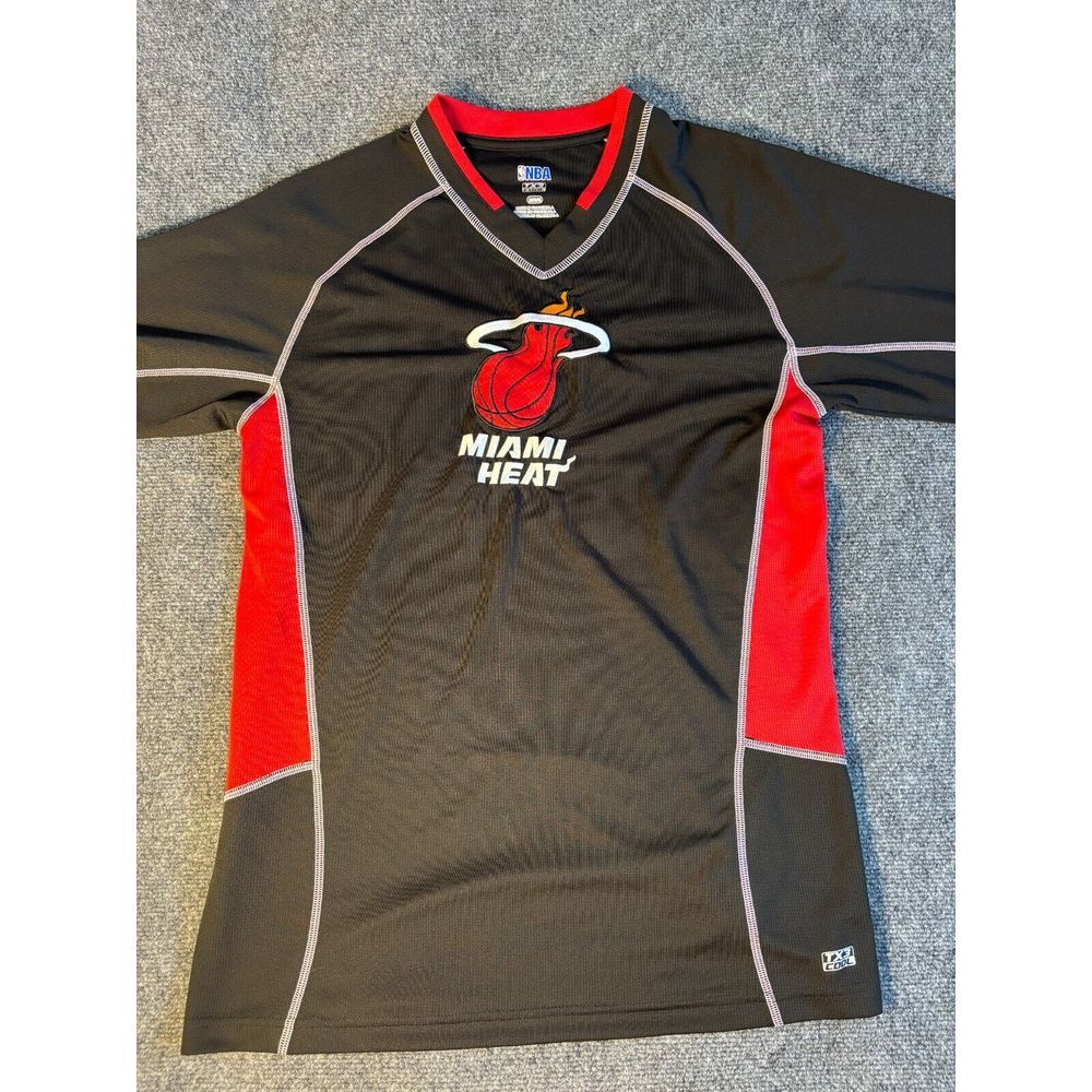 NBA Miami Heat Tex Cool Jersey Basketball Men Medium Black Red Mesh Sport V Neck
